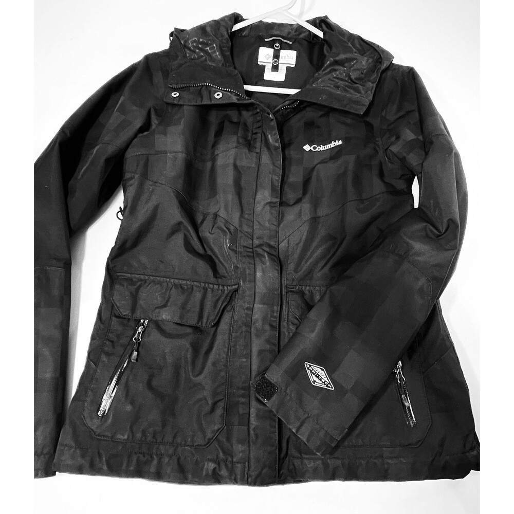 Columbia Interchange Shell Jacket Women’s M Black Waterproof Rain Hood Zip Coat